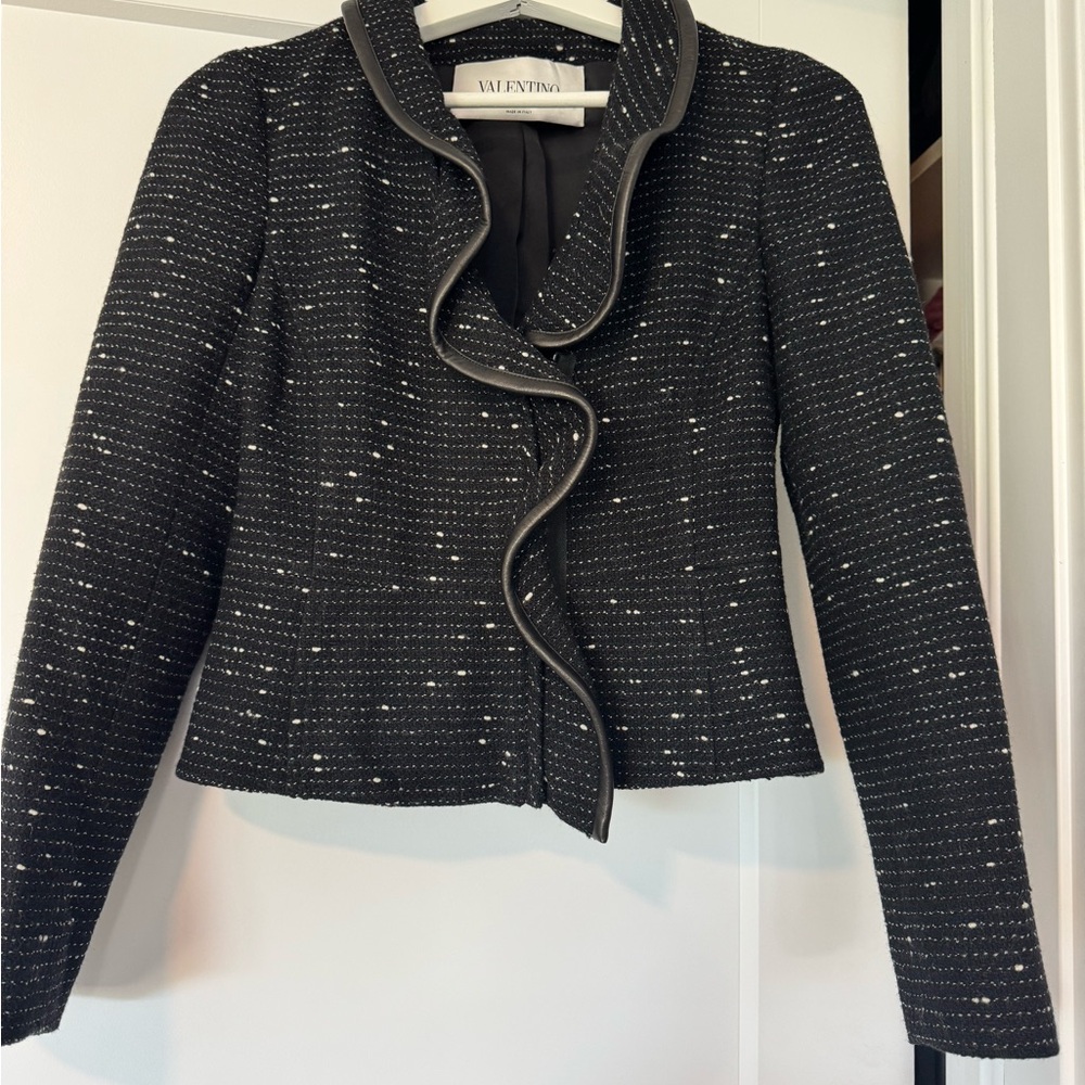 Valentino Black and White Textured Blazer
